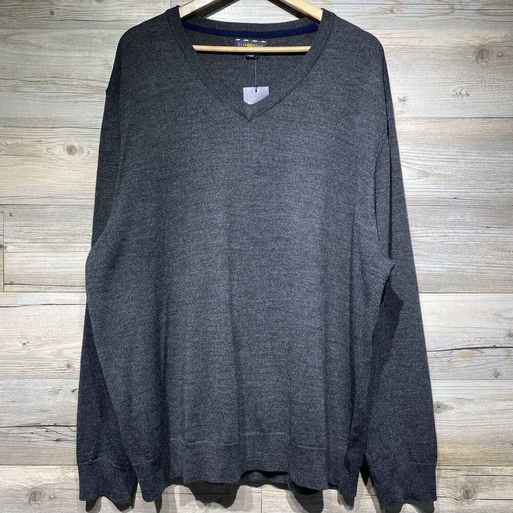 Club Room Men’s XXXL Estate Merino Wool Blend V-Neck Sweater Gray Lightweight
